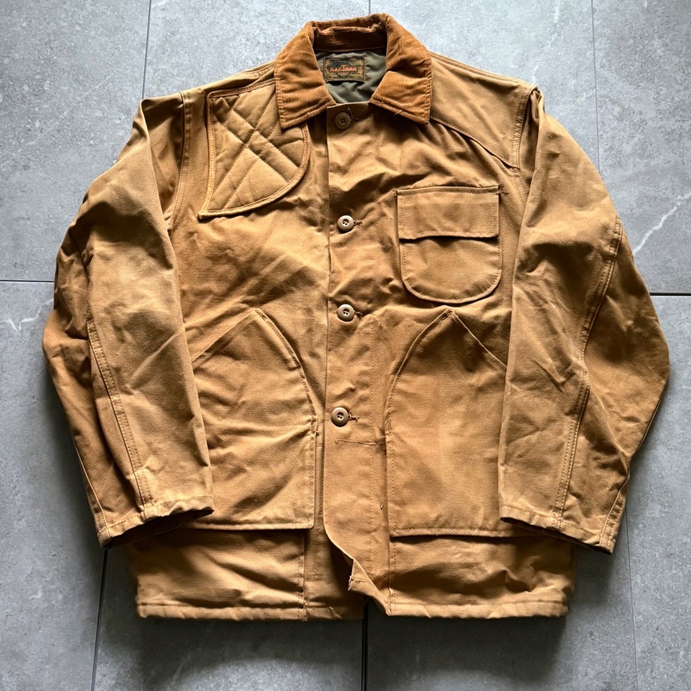 Vintage Canvas Corduroy Collar Saf-T-Bak Hunting Jacket Brown Talon Zip
